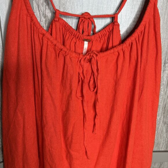 Free People Dress Mini Red Color Adjustable Straps Linen Rayon Beach Size XS - Picture 2 of 8